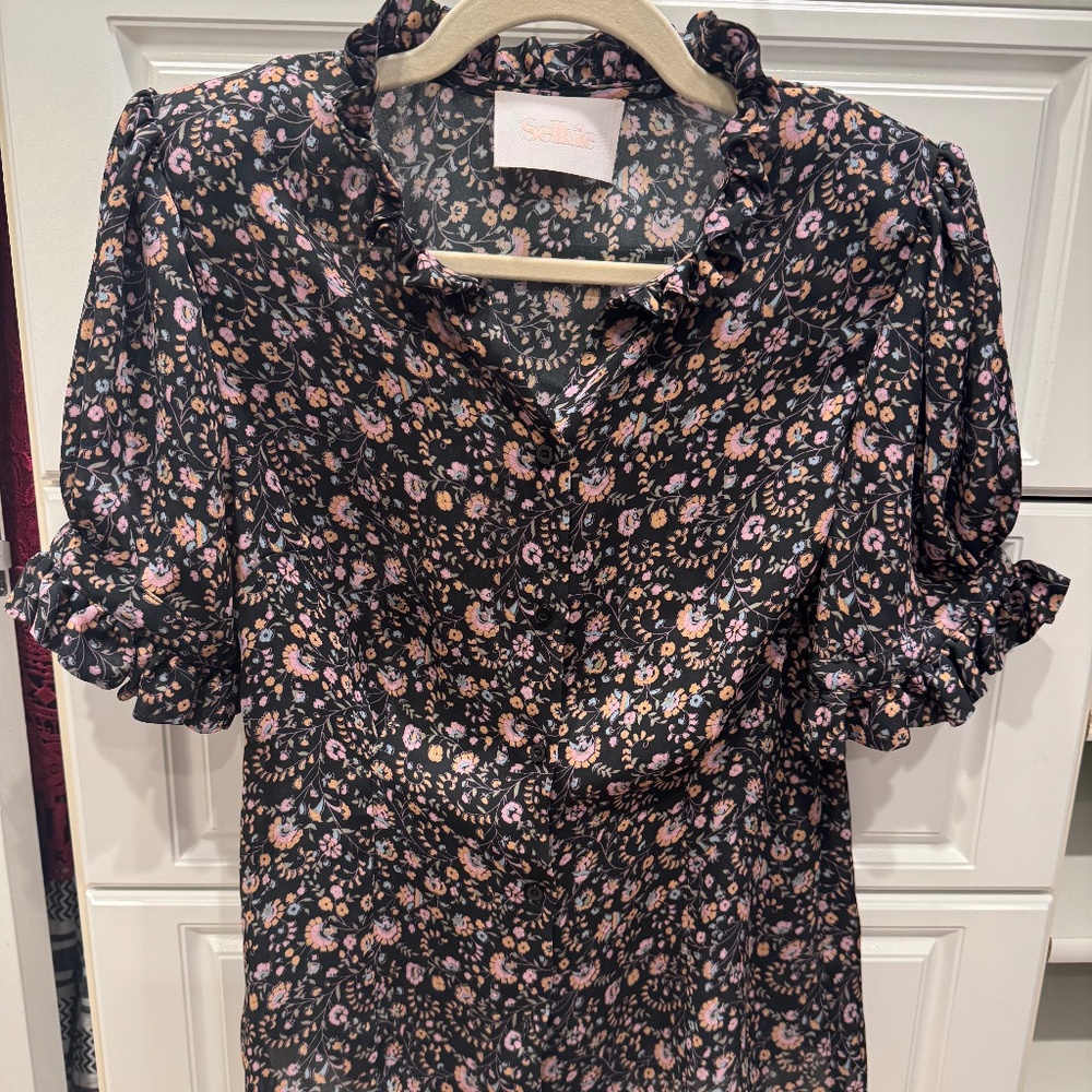 Selkie Floral Print Mock Neck Blouse